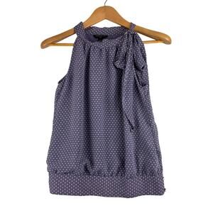 Banana Republic Sleeveless Blouse Womens PXXS Smokey Purple Polka Dot Bow Career